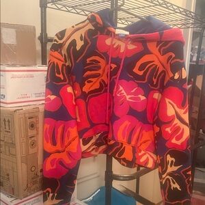 FARM Rio Colorful hibiscus Floral & leaves Hoodie EUC size Medium